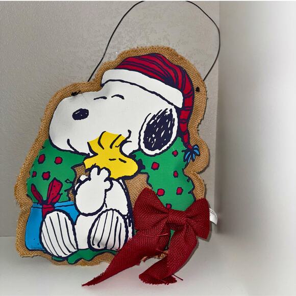Snoopy & Woodstock Burlap Christmas Wall Hanging Door Decor Current USA - Picture 5 of 8